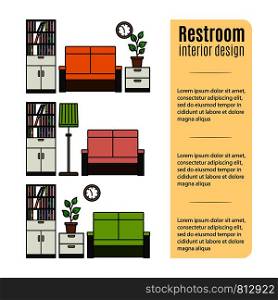 Infographic design with furniture for restroom. Vector illustration. Furniture for restroom infographic