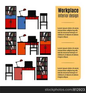 Infographic design with furniture for workplace. Vector illustration. Furniture for workplace infographic