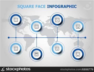 Infographic design with square face icons, stock vector
