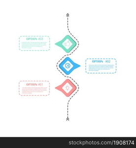 Infographic diagram of the process. 3 steps of options to achieve success. Vector scalable template in a flat style.