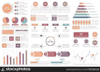 Infographic elements - bar and line charts, percents, pie charts, steps, options, timeline, people infographics, vector eps10 illustration. Infographic Elements