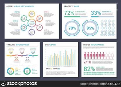 Infographic elements - circle infographics, progress bars, timeline and pie charts, bar graph, people infographics, vector eps10 illustration. Infographic Templates