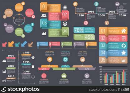 Infographic Elements Collection. Set of infographic elements - circle diagram, timelines, arrows, diagram with percents, bar graph, objects with numbers (steps or options) and text, vector eps10 illustration