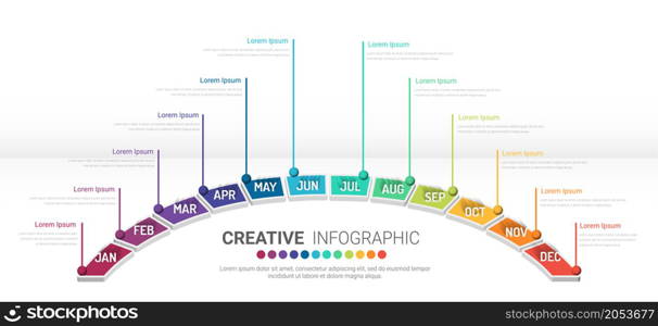 Infographic elements half circle design for all month planners. Infographics for business concept. Can be used for presentations banner, workflow layout, process diagram, flow chart.