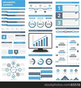 Infographic Elements. Infographic elements for presentations and reports - timelines, graphs, charts, diagrams, flowchart, workflow, steps, options, percents, speech bubbles, statistics, vector eps10 illustration