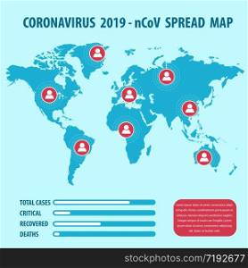 Infographic elements of the new coronavirus. Covid-19 spread map. Vector