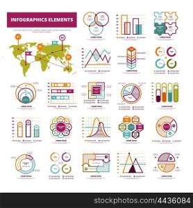 Infographic Elements Set. Set of infographics elements with different types of graphics diagrams and charts flat isolated vector illustration
