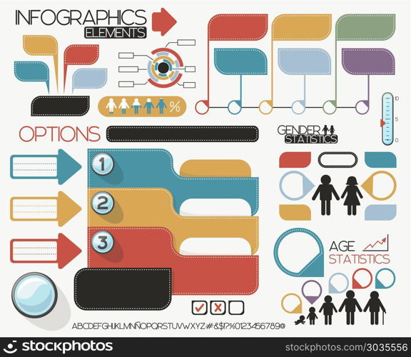 infographic elements set, vector format very easy to edit, individual objects, no gradients, only solid colors, custom typography created by my