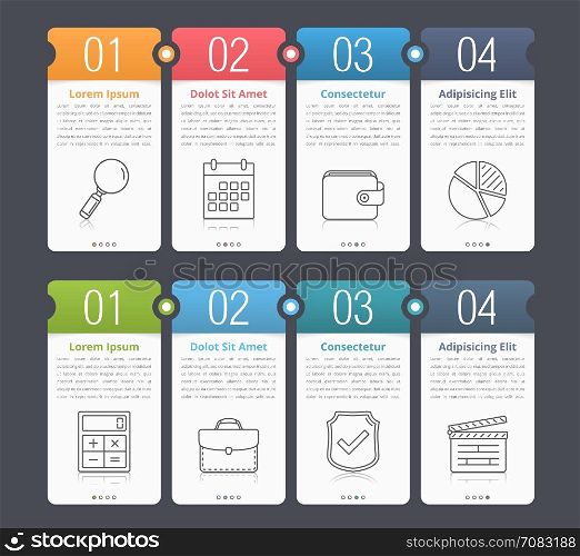 Infographic Elements with Numbers and Text. Set of infographic elements with numbers, line icons and place for your text, can be used as workflow, process, steps or options, vector eps10 illustration