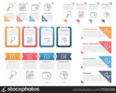 Infographic Elements with Numbers. Set of different infographic elements with numbers, line icons and place for your text, can be used as workflow, process, steps or options, vector eps10 illustration