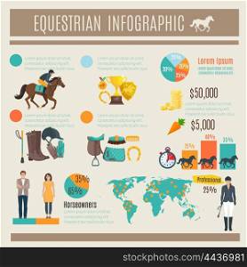 Infographic Equestrian Illustration. Color decorative infographic about equestrian horce race and jockey vector illustration