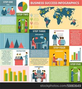 Infographic Five Steps For Success Business . Infographic five steps for success business diagrams graphs and icons flat vector illustration.