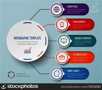 Infographic for business presentation with circular elements and options vector template. Circular diagram business, presentation chart brochure illustration. Infographic for business presentation with circular elements and options vector template