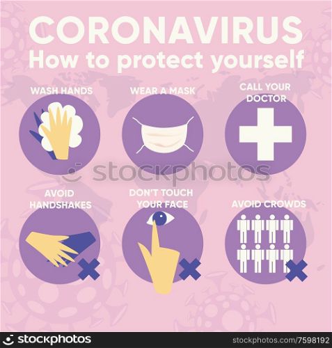 Infographic for coronavirus 2019-nCov. Virus outbreak data for prevention. Flat vector illustration