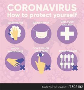 Infographic for coronavirus 2019-nCov. Virus outbreak data for prevention. Flat vector illustration