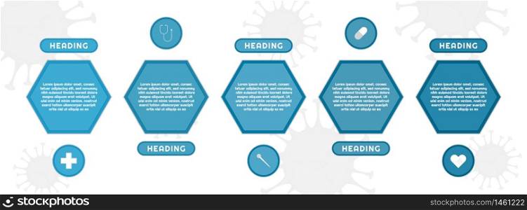 Infographic hexagon shape for medical design step to healthy covid-19 concept. vector illustration.