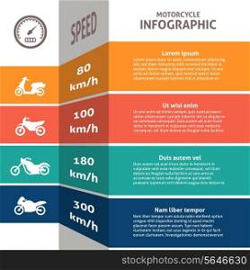 Infographic main types bikes motorcycles fuel consumption speed classification chart with standard sport touring scooters vector illustration