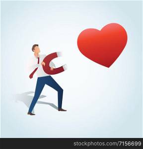 infographic man attracting the heart with a large magnet vector illustration