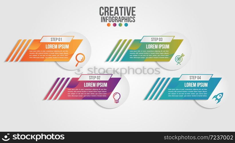 Infographic modern timeline design vector template for business with 4 steps or options illustrate a strategy. Can be used for workflow layout, diagram, annual report, web design, team work.