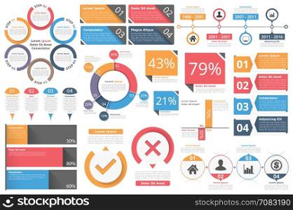 Infographic Objects. Infographic objects for presentation, reports, workflow - circle diagram, bar graph, pie chart, process diagram, timeline, objects with percents and text, business infographic elements, vector eps10 illustration