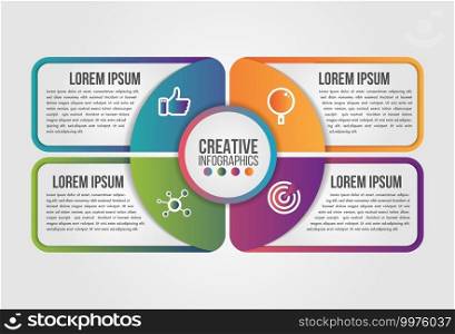 Infographic pie circle modern timeline design vector template for business with 4 steps or options illustrate a strategy. Can be used for workflow layout, diagram, annual report, web design.