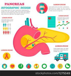 Infographic poster with pancreas image and medical icons.. Infographic poster with pancreas illustration.