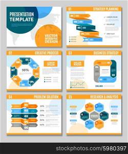 Infographic Presentation Set. Infographic template presentation set with business strategy creative process and problem solution symbols flat isolated vector illustration