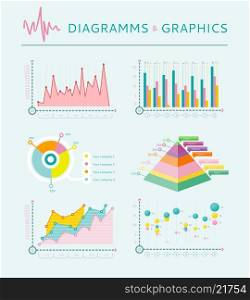 Infographic set of graph, charts and diagrams. Flat infographic collection schemes in trend color. Can be used for web banners, marketing and promotional materials, presentation templates