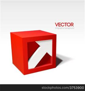 Infographic styled red vector 3D cube with arrow