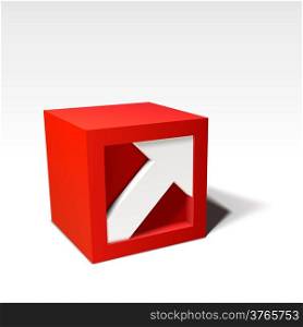 Infographic styled red vector 3D cube with arrow