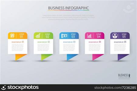 Infographic tab design vector and marketing template business. Can be used for workflow layout, diagram, annual report, web design. Business concept with 5 options, steps or processes.