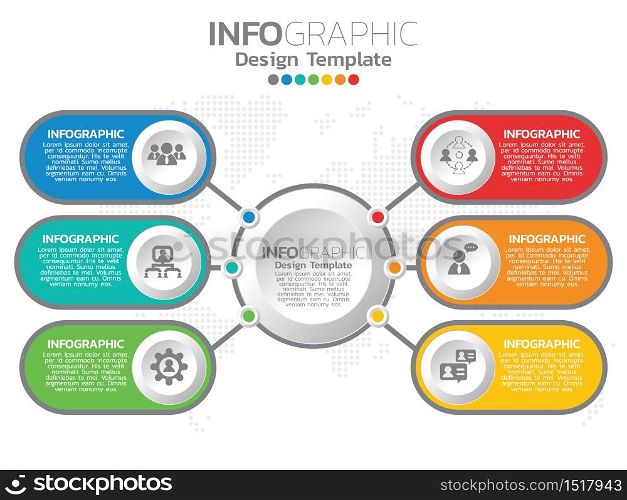 Infographic template design with 6 color options.