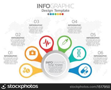 Infographic template design with 6 color options.