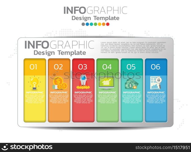 Infographic template design with 6 color options.