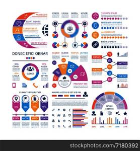 Infographic template. Financial investment graphs, process timeline organization flowchart. Infographics vector elements for report. Illustration of process timeline financial, diagram infochart. Infographic template. Financial investment graphs, process timeline organization flowchart. Infographics vector elements for report
