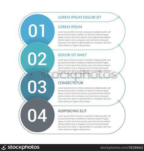Infographic template with 4 circles with numbers, 4 steps infographics, workflow, process chart, vector eps10 illustration. Infographic Template with 4 Steps