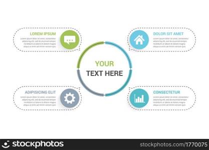 Infographic template with 4 elements, steps or options, process chart, circle diagram, vector eps10 illustration. Infographic Template with 4 Elements