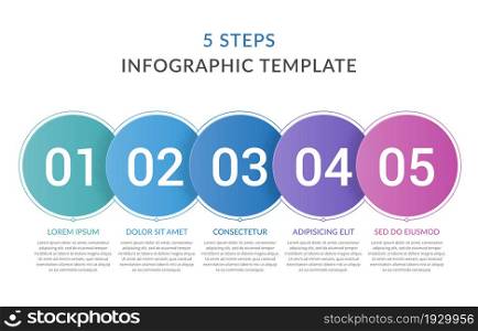 Infographic template with 5 circles with numbers, 5 steps infographics, workflow, process chart, vector eps10 illustration. Infographic Template with 5 Steps