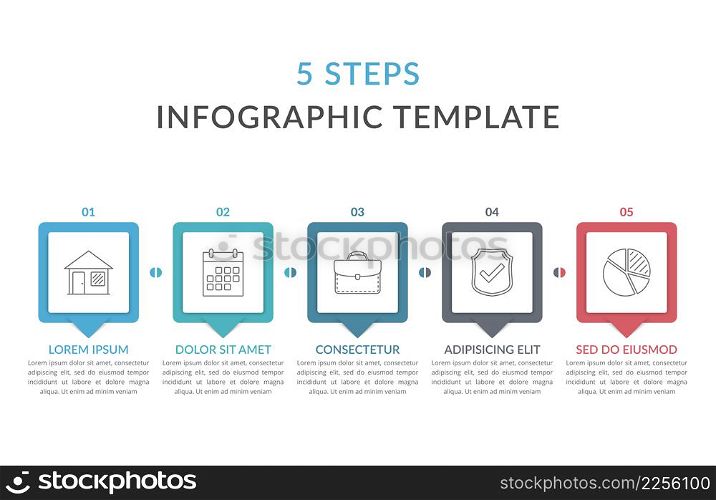 Infographic template with 5 elements for text and icons, can be used for web design, workflow layout, process chart, vector eps10 illustration. Infographic Template with 5 Steps