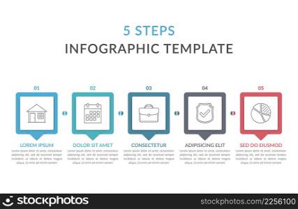 Infographic template with 5 elements for text and icons, can be used for web design, workflow layout, process chart, vector eps10 illustration. Infographic Template with 5 Steps