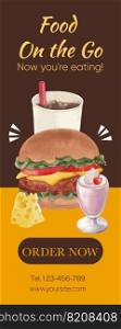Infographic template with American fastfood concept, watercolor style
