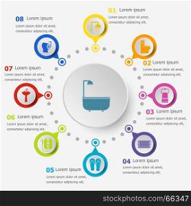 Infographic template with bathroom icons, stock vector