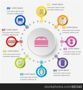 Infographic template with bedroom icons, stock vector