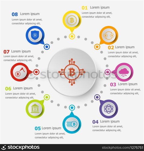 Infographic template with bitcoin icons, stock vector