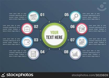 Infographic Template with Eight Steps. Infographic template with eight steps or options, workflow, process diagram, vector eps10 illustration
