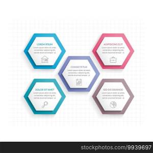 Infographic template with five hexagons with line icons, process chart, vector eps10 illustration. Five Hexagons