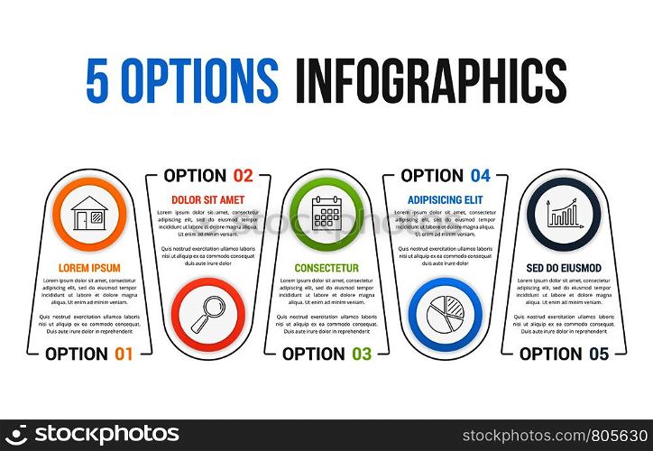 Infographic template with five options with line icons, process, workflow, vector eps10 illustration. 5 Steps Infographics
