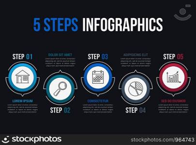 Infographic template with five steps in circles with line icons, process, workflow, options design, vector eps10 illustration. 5 Steps Infographics