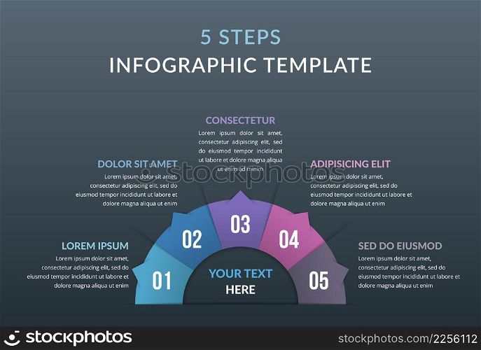 Infographic template with five steps or options, process chart, vector eps10 illustration. Infographic Template with Five Elements