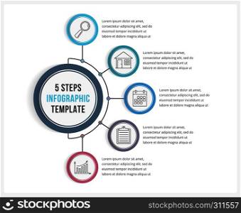 Infographic template with five steps or options, workflow, process diagram, vector eps10 illustration. Infographic Template with Five Steps